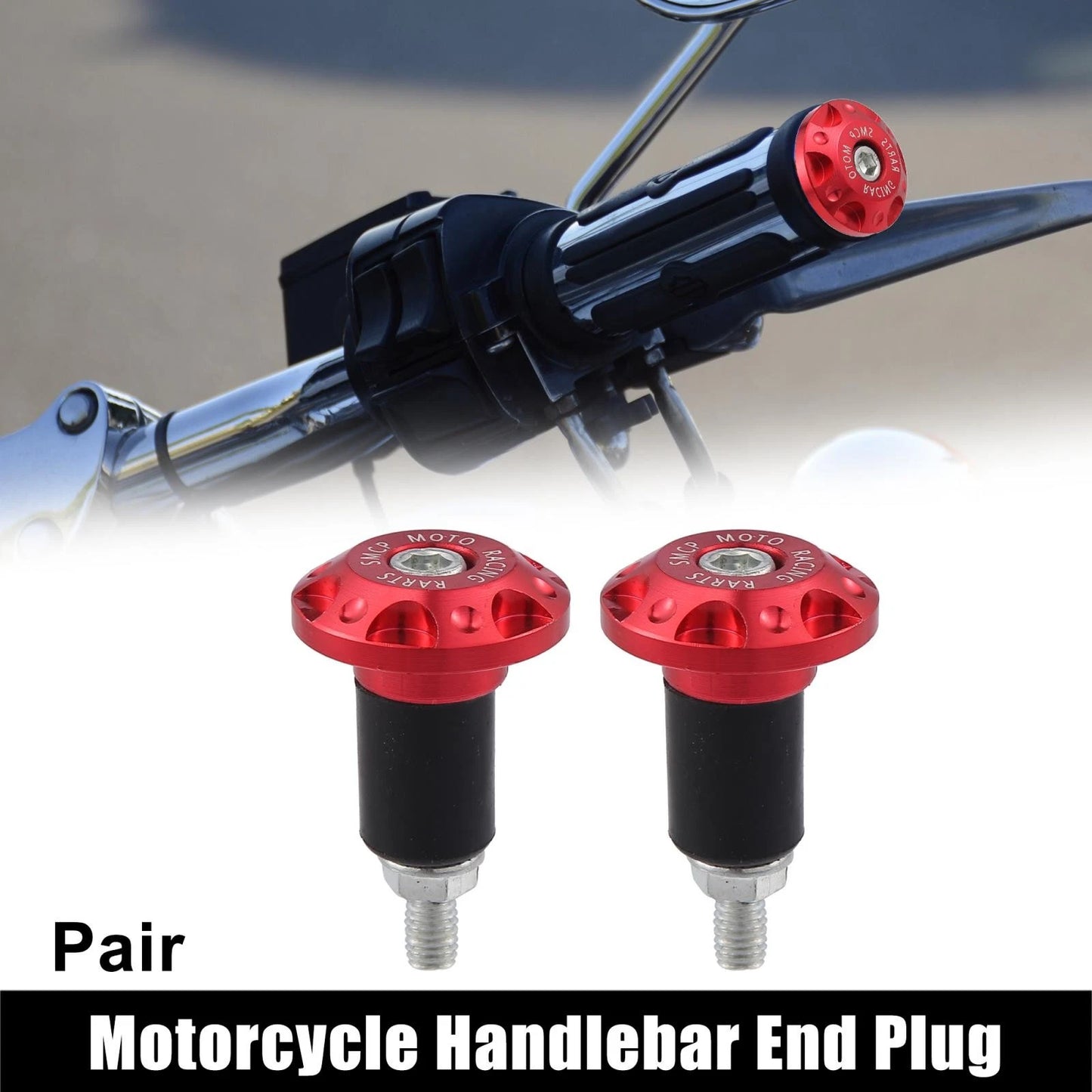 Pair 7/8" 22mm Motorcycle Hand Grips Handlebar End Caps Aluminum Alloy Red