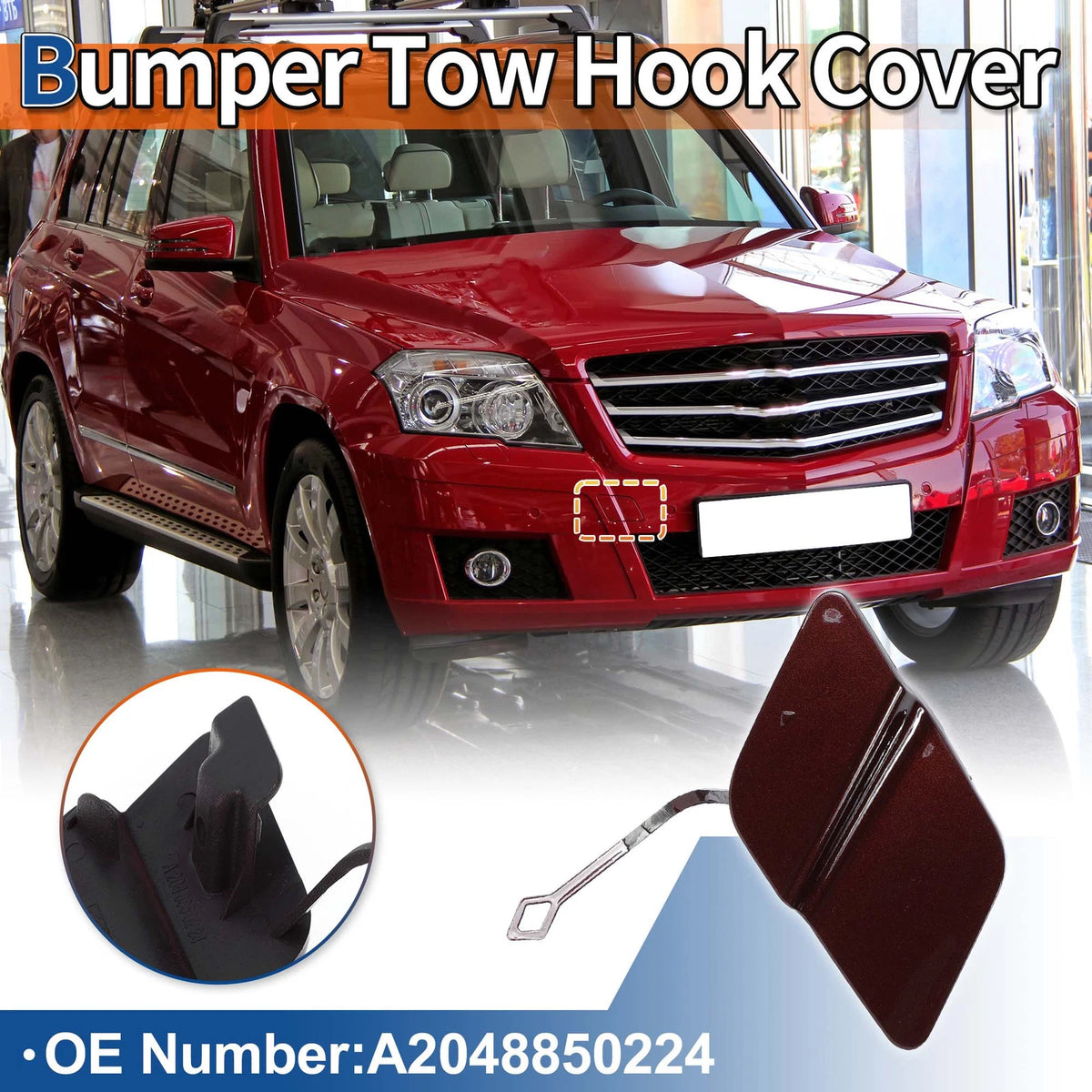 Front Car Bumper Tow Hook Cover for Mercedes-Benz GLK350 (2010-2015) Red