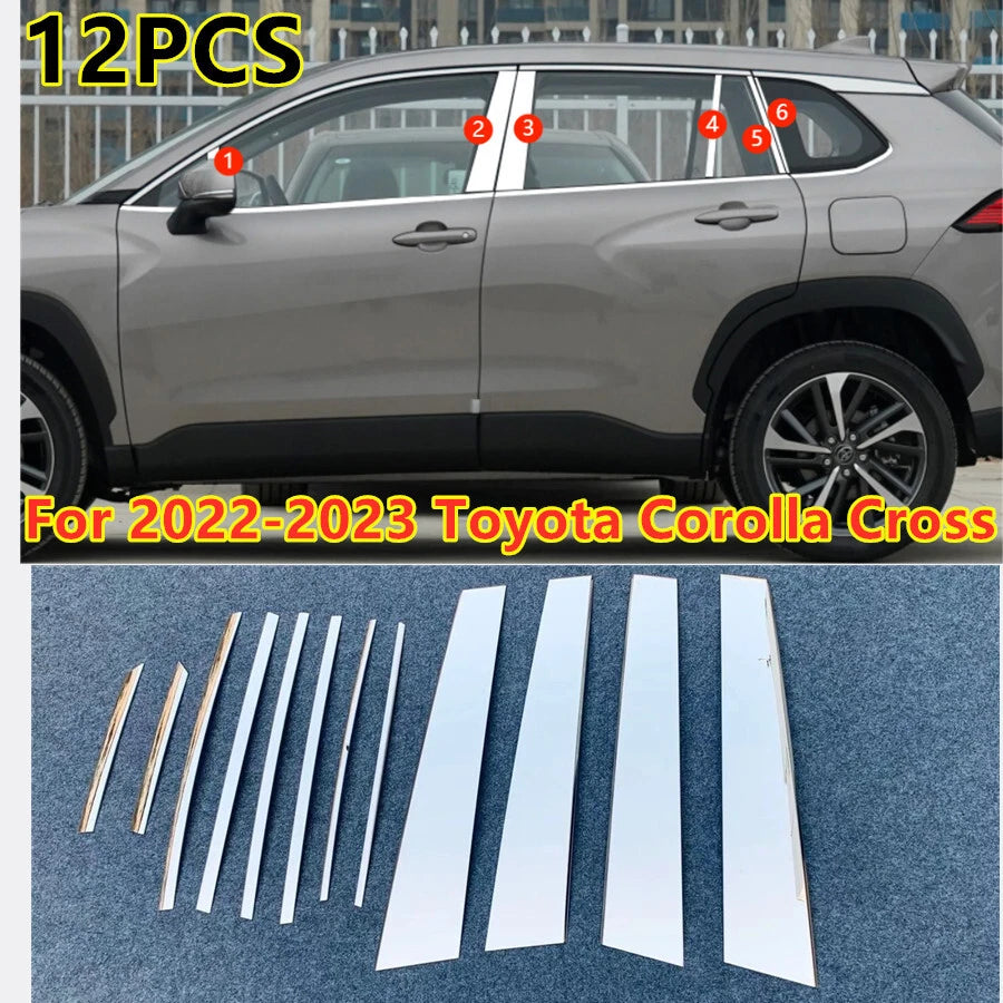 12x Center Pillar Post Molding Cover Trim for Toyota Corolla Cross (2022–2023)