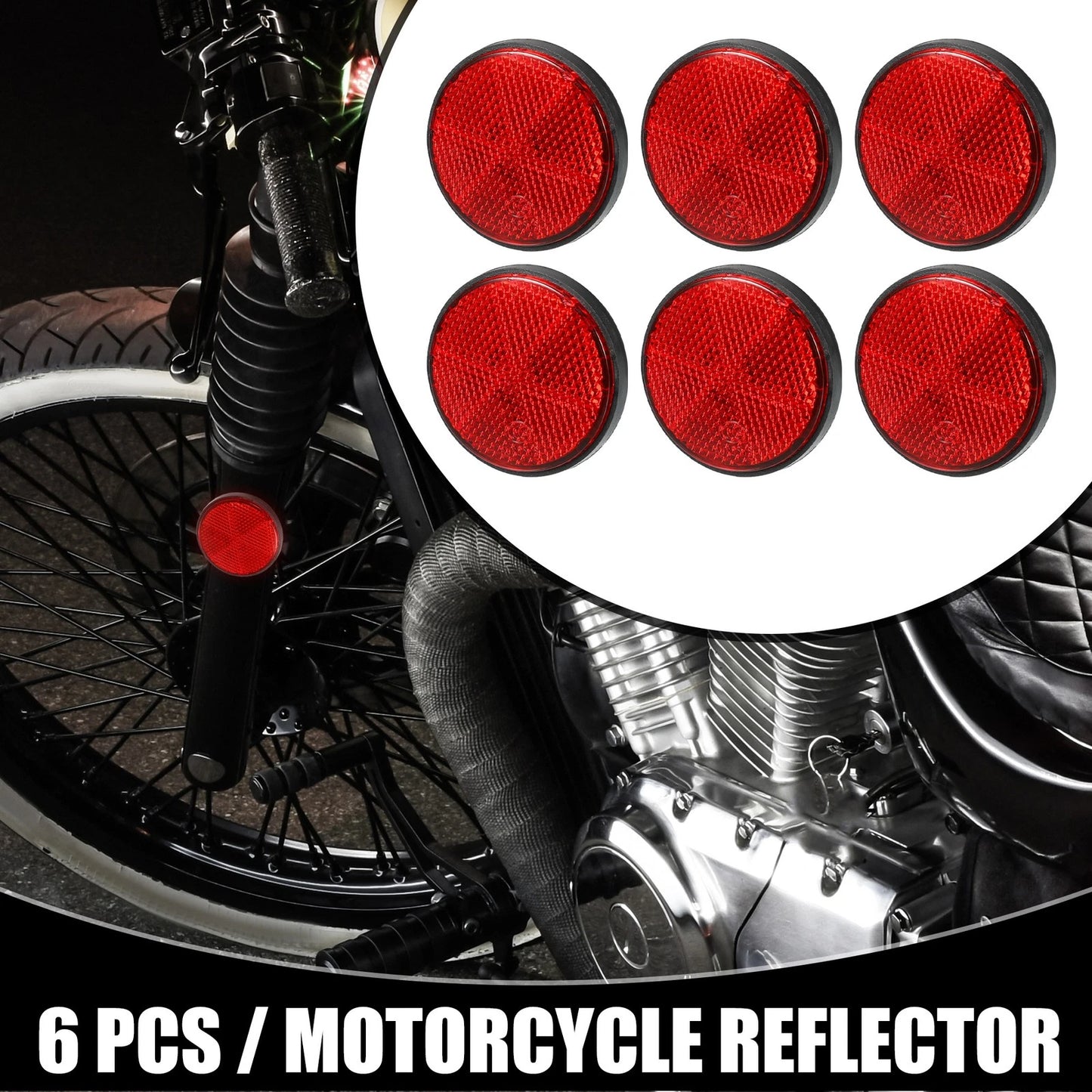 6pcs / 2.20x0.31in / Universal Reflector Round Motorcycle Safety Reflector Red