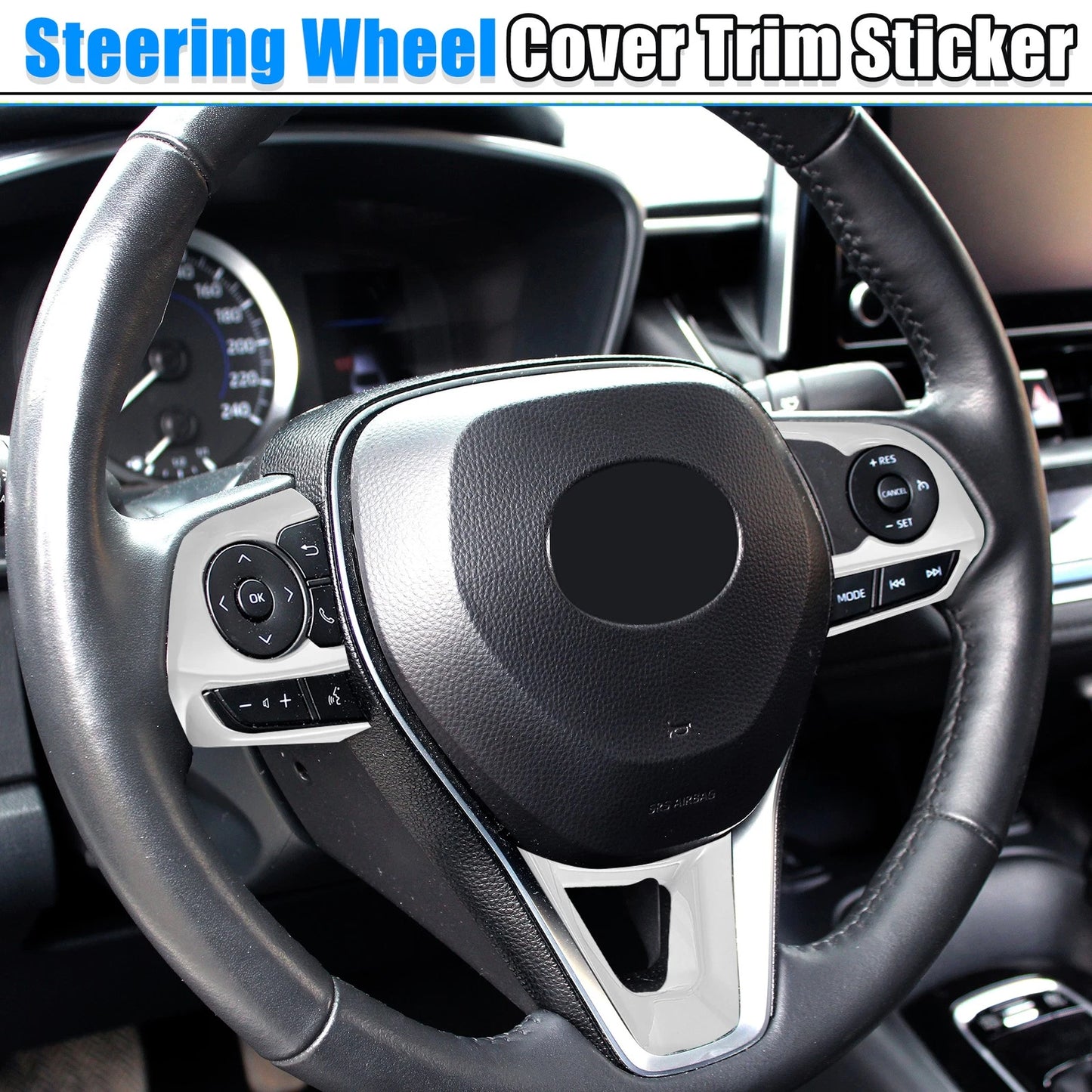 3 Pcs Silver Steering Wheel Cover Trim for Toyota Corolla RAV4 (2019-2022)