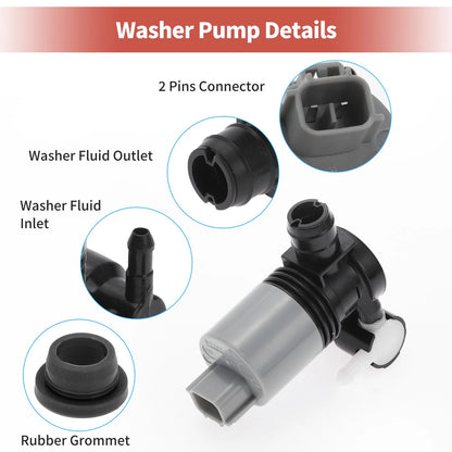 Windshield Washer Pump & Grommet for Mazda, Toyota