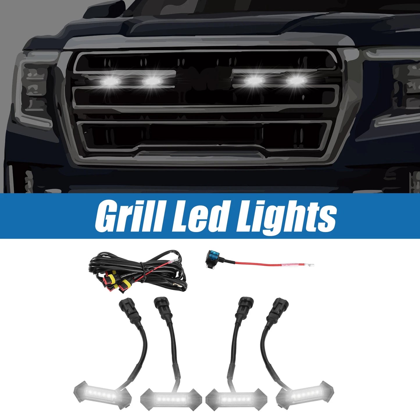 Front Grille Lights Set White LED Black for Toyota Tacoma TRD PRO (2016–2022)