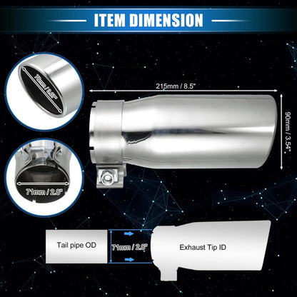2.8" Inlet 8.5" Length Exhaust Tip for Toyota Tacoma (2005-Present)