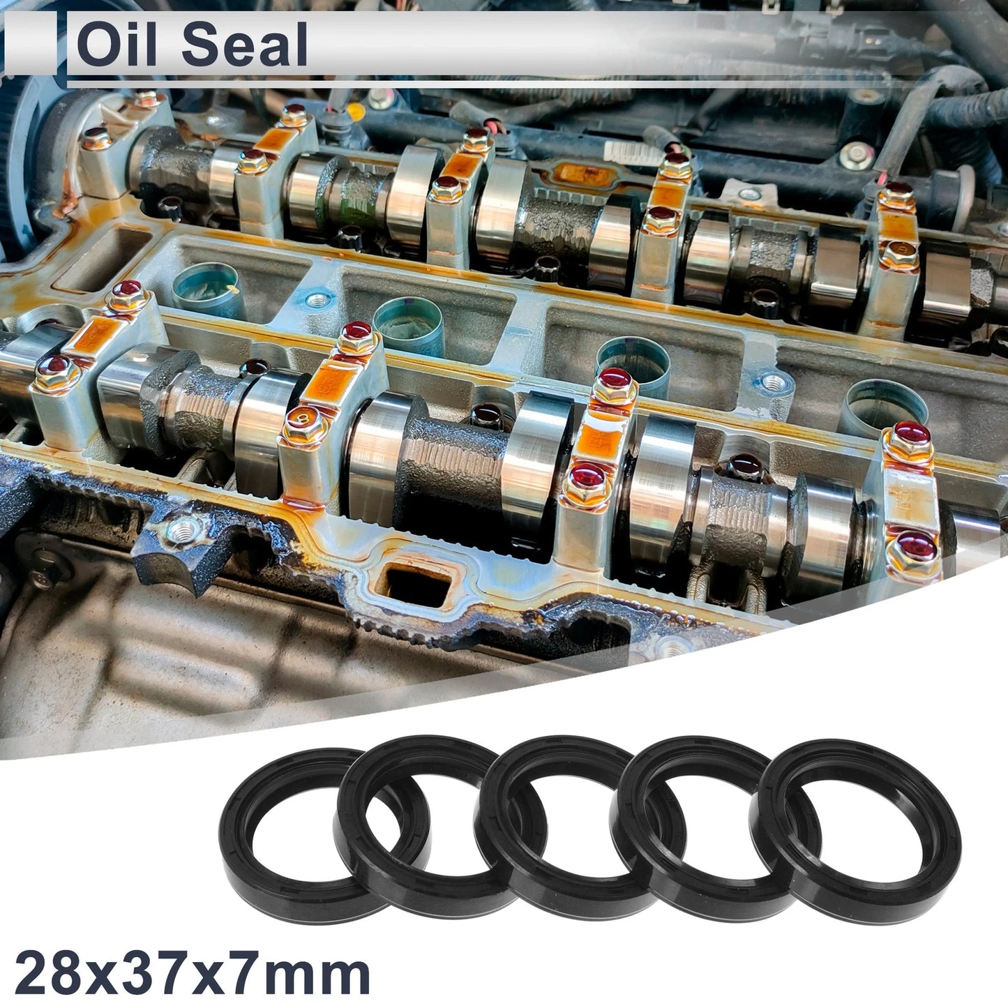 Oil Seal 28x37x7mm TC Seal Ring Nitrile Rubber Black 5 Pcs