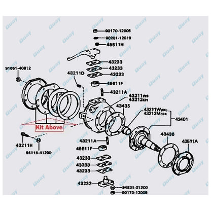 Front Axle Rear Parts Kit for Hilux 4x4 Swivel Hub Steering Knuckle (1978-1998)