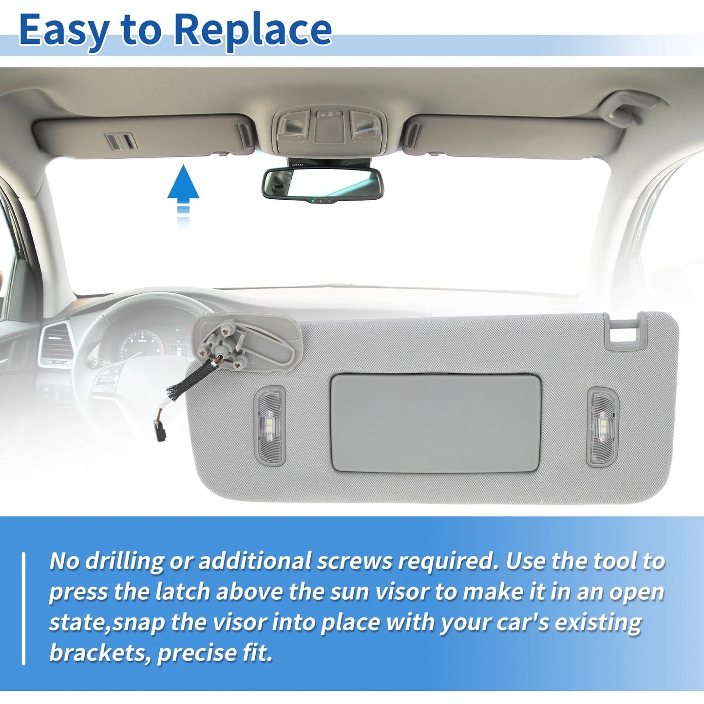 Left Side Sun Visor Gray for Chevrolet Silverado 1500 2500 3500 (2015-2018)