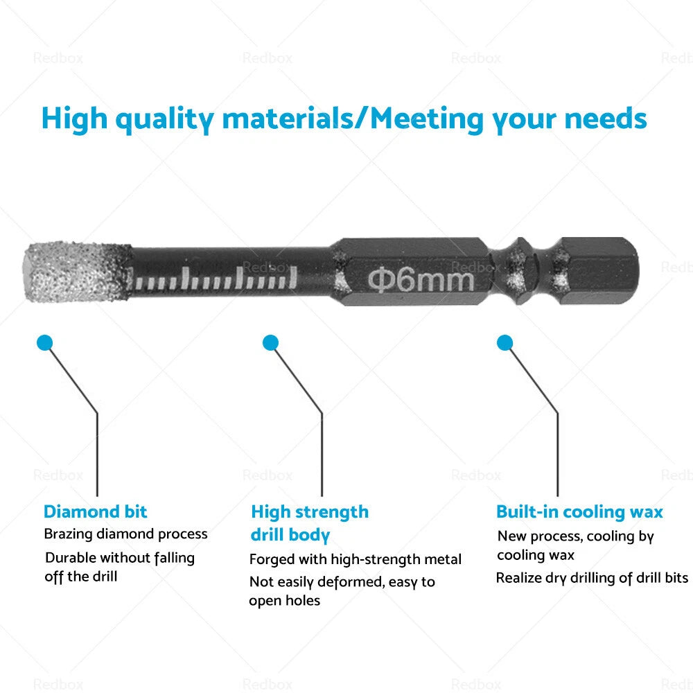 5PCS 6mm Dry Diamond Drill Bits for Porcelain, Granite, Glass, Marble