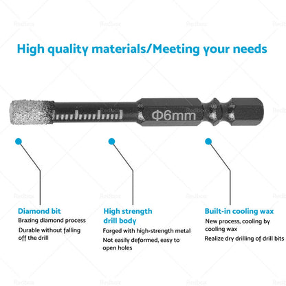 5PCS 6mm Dry Diamond Drill Bits for Porcelain, Granite, Glass, Marble