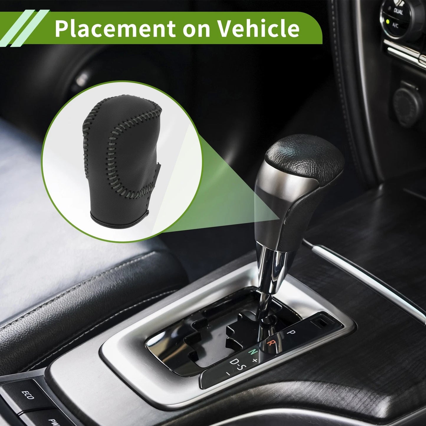 Car Gear Shift Knob Cover 1 Pc Black Grey Faux Leather for Honda Civic (2022-2024)