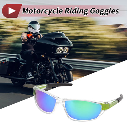 Motorcycle Riding Goggles Green Lens Transparent Frame Tri-acetel Cellulose