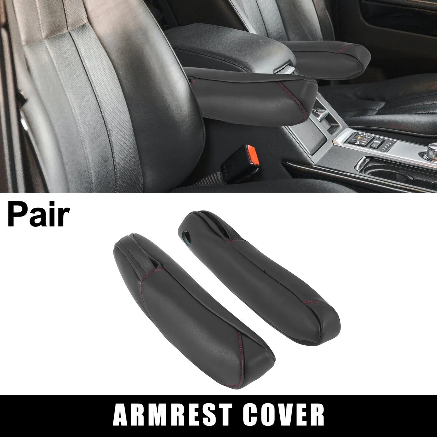 Black Front Seat Armrest Cover  Red Line for Honda CRV (2010-2011)
