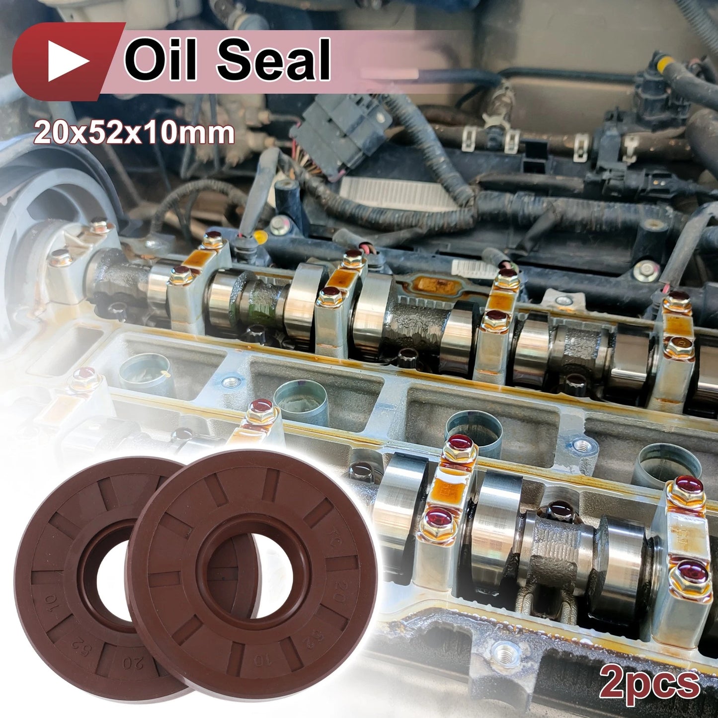 Oil Seal 20x52x10mm Seal Ring Rotary Shaft Seal FKM Brown 2 Pcs
