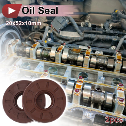 Oil Seal 20x52x10mm Seal Ring Rotary Shaft Seal FKM Brown 2 Pcs