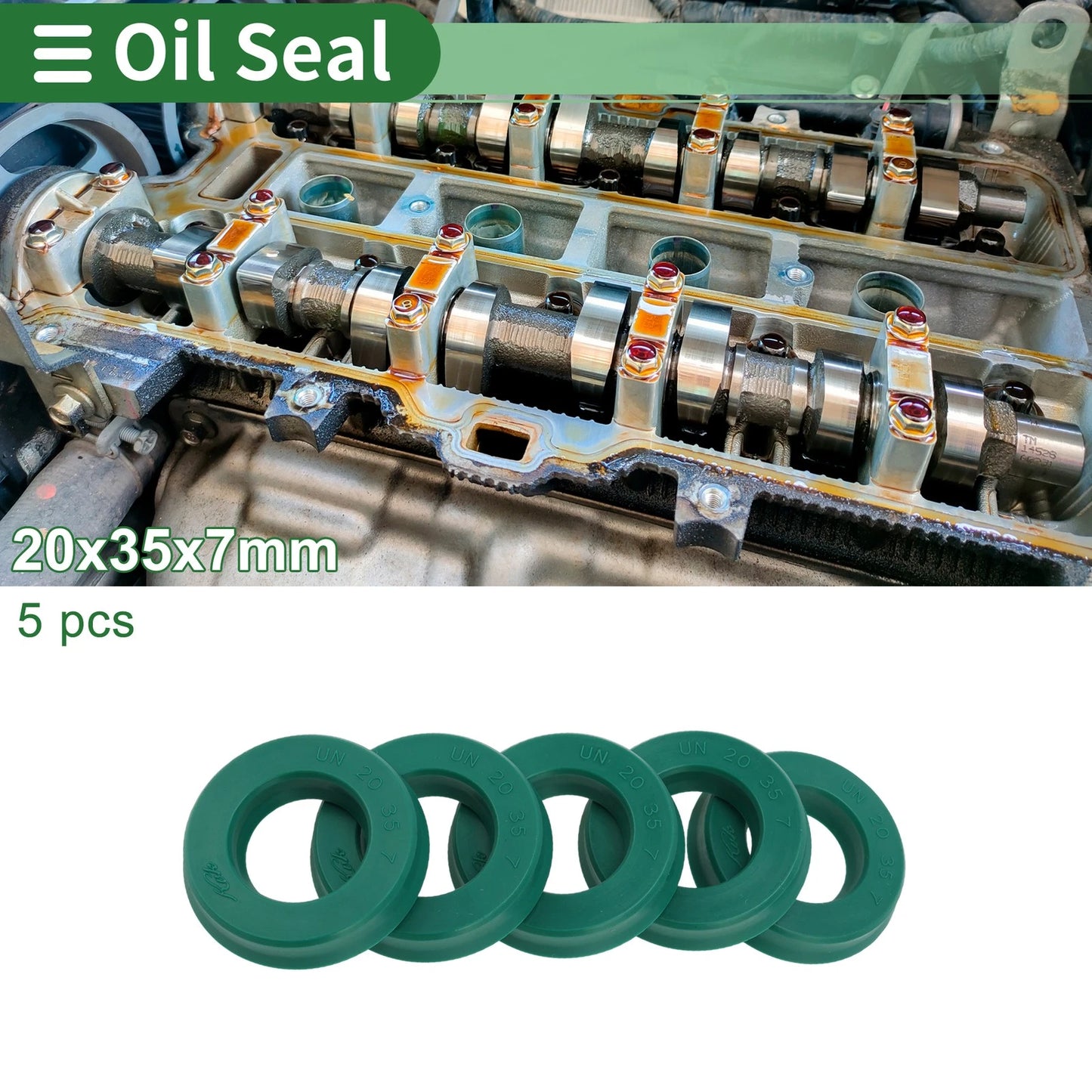 Oil Seal Rotary Shaft Seal TPU 20x35x7mm Green 5 Pcs