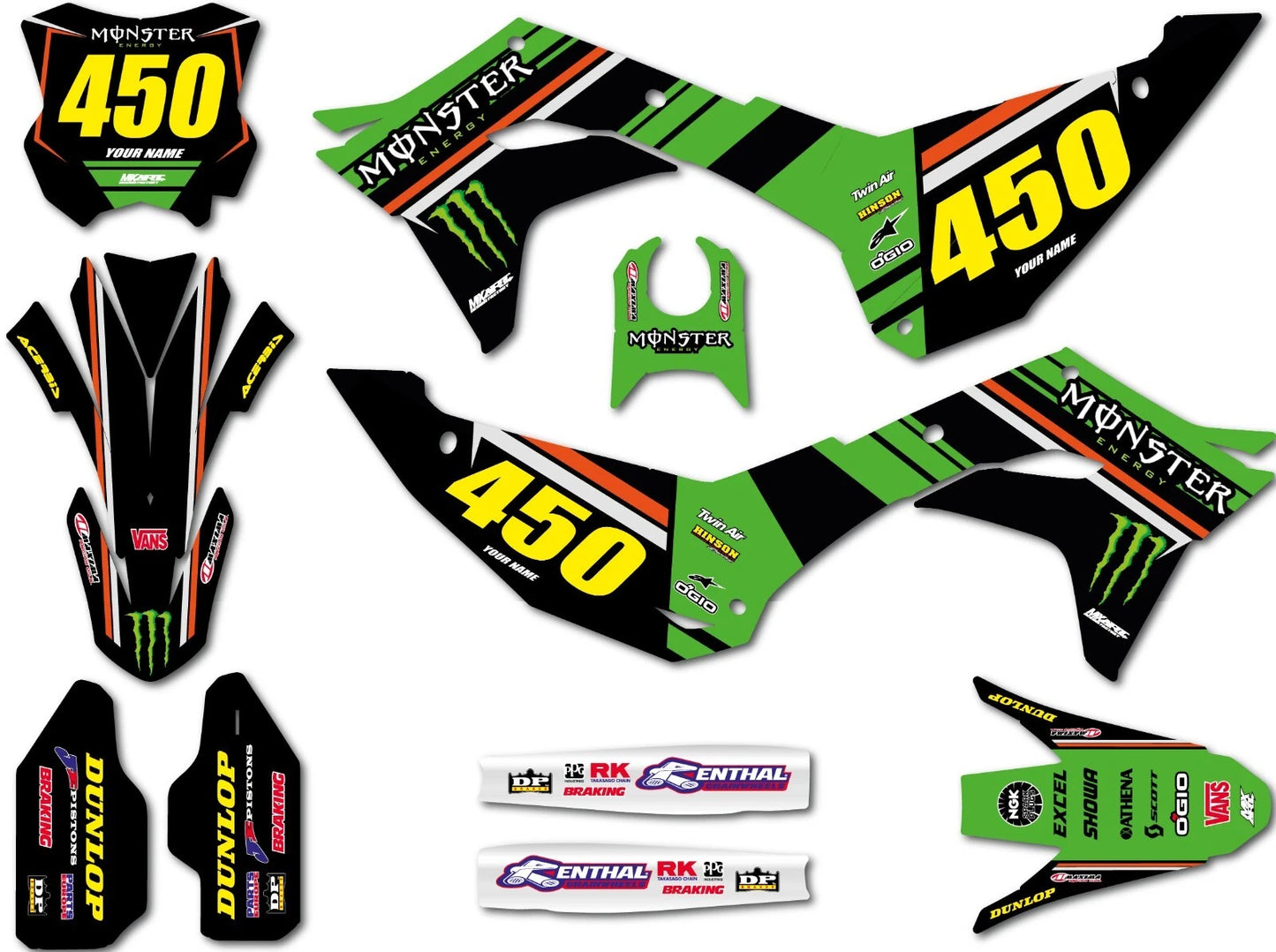 Full Graphics Kit for KXF 450 2024 - BURNOUT Style Custom Stickers Decals