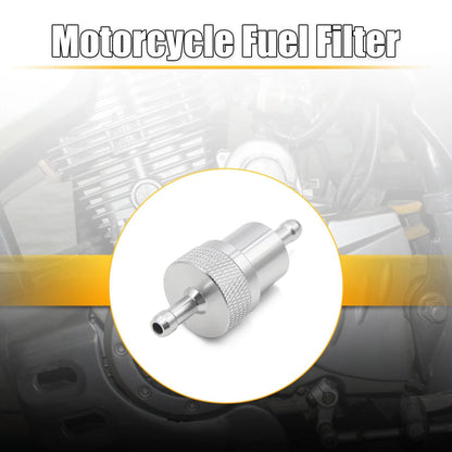 Aluminum Alloy Motorcycle Oil Fuel Filter Cleaner Silver Tone for 6mm Dia Hose