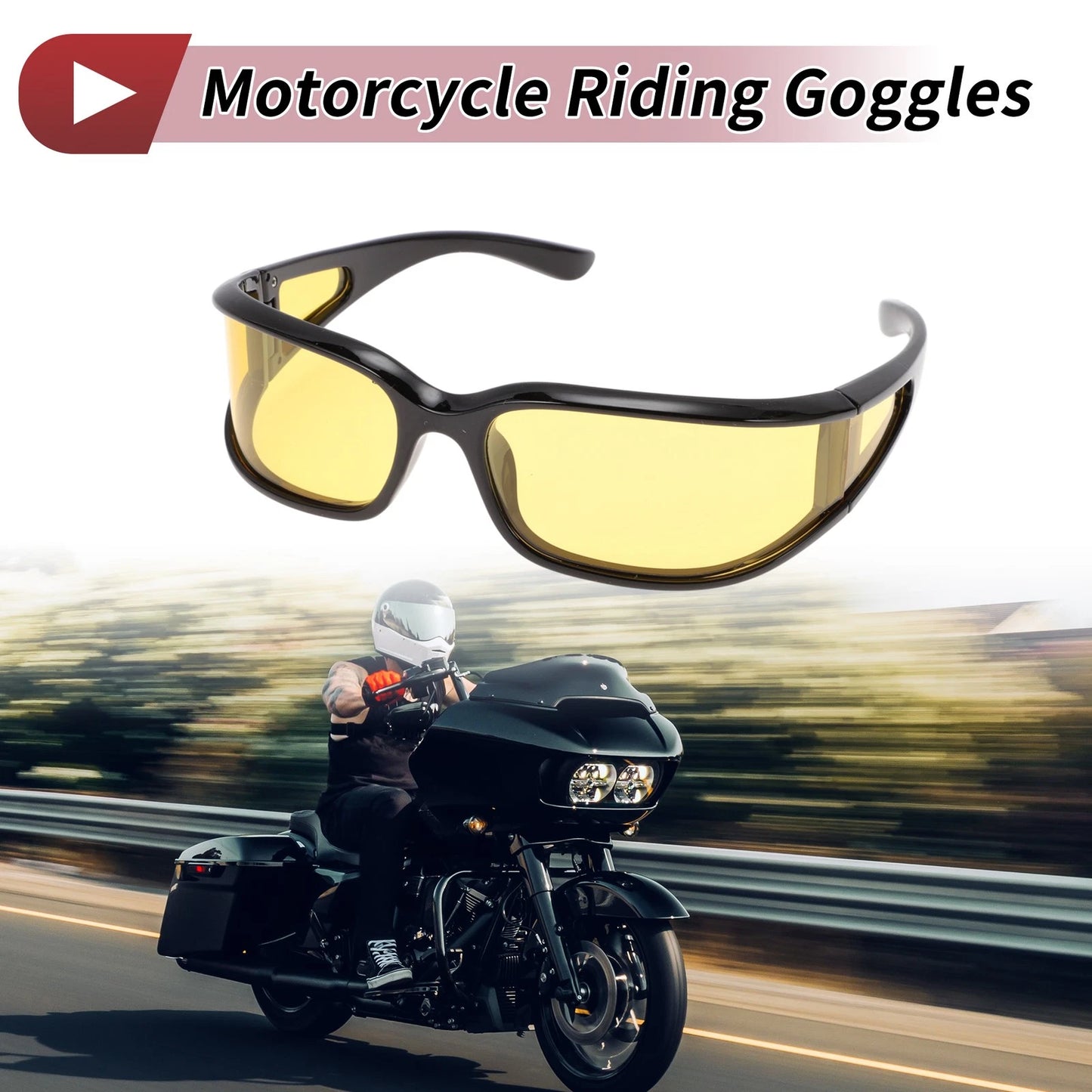 1 x Motorcycle Riding Goggles, Yellow Lens, Black Frame Cycling Sunglasses