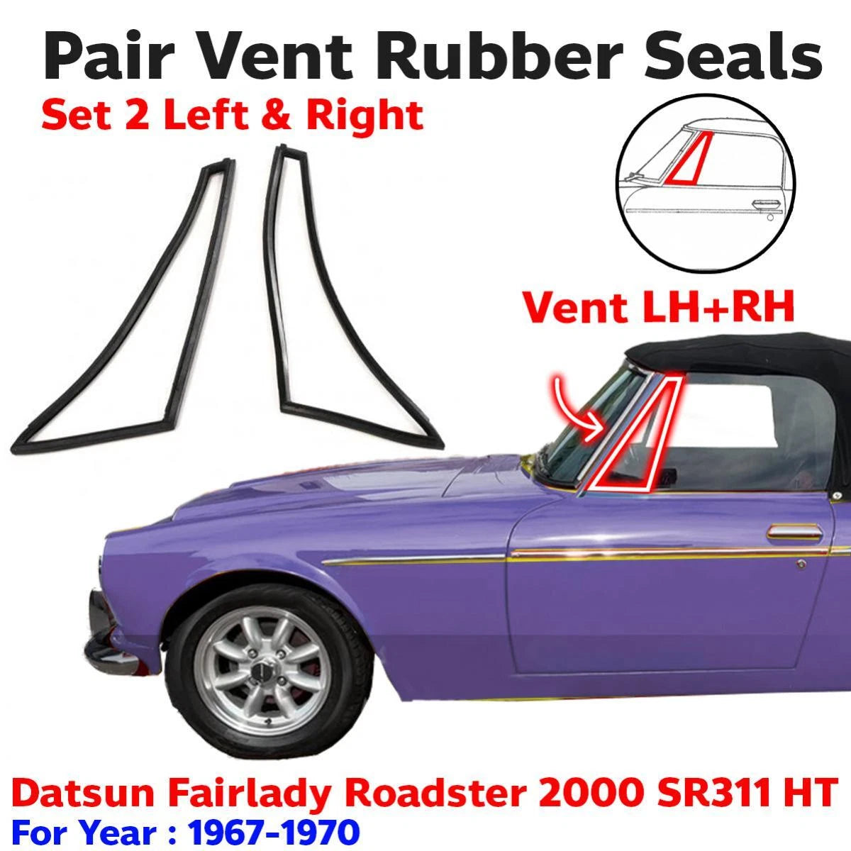 Vent Rubber Weatherstrip Pair Fits Datsun Fairlady Roadster SR311 1967-70 D12