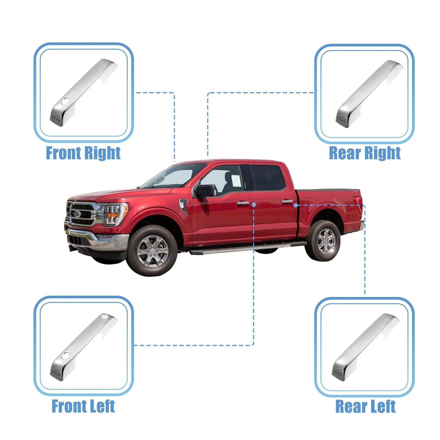 4 Pcs Door Handle Trim Covers for Ford F150 (2021-2022) Silver Tone