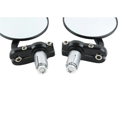 Black Handle Bar End Rearview Mirror 3" Round 7/8" for BMW Harley Honda Suzuki