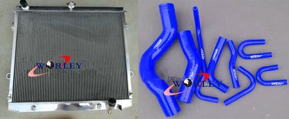 2 Row Aluminum Radiator + Blue Hose for Land Cruiser VDJ200 4.5TD V8 Diesel (07-15)