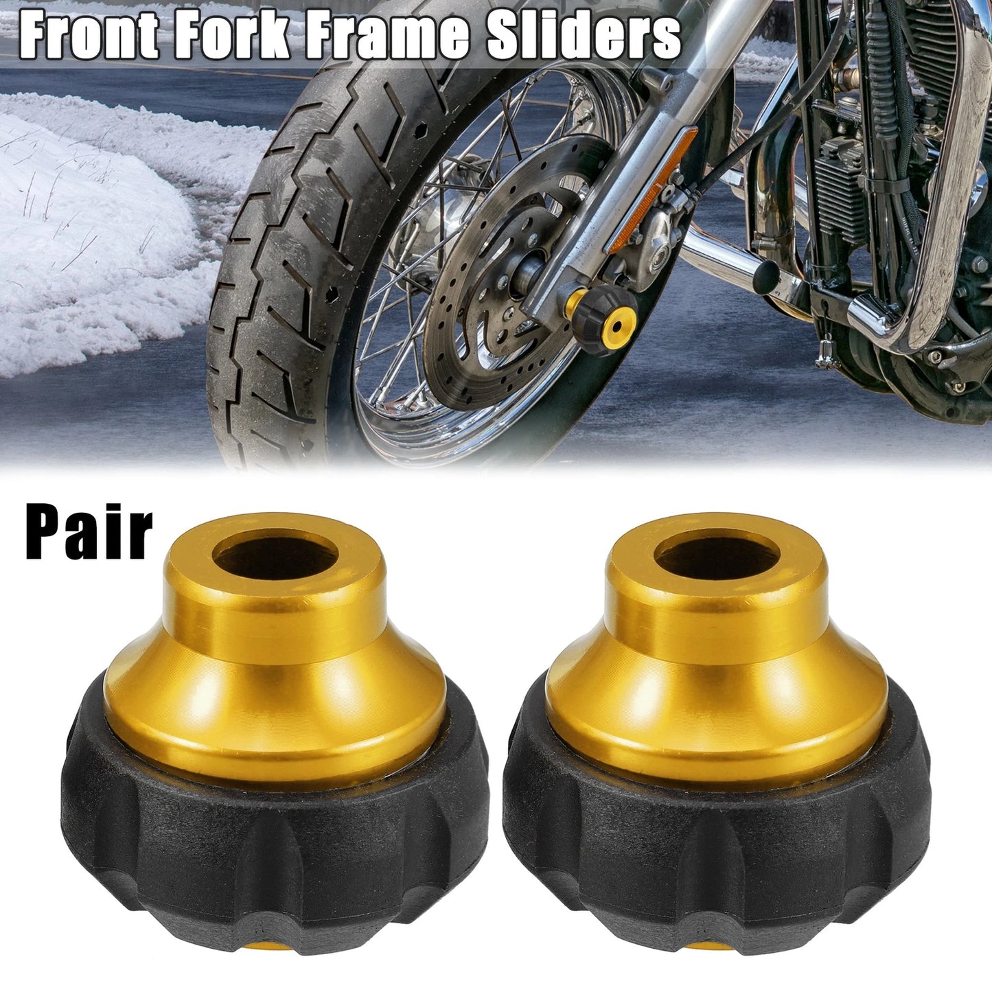 Pair Motorcycle Wheel Front Fork Frame Sliders Protection Caps Gold Tone