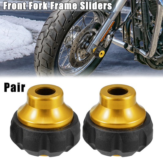 Pair Motorcycle Wheel Front Fork Frame Sliders Protection Caps Gold Tone