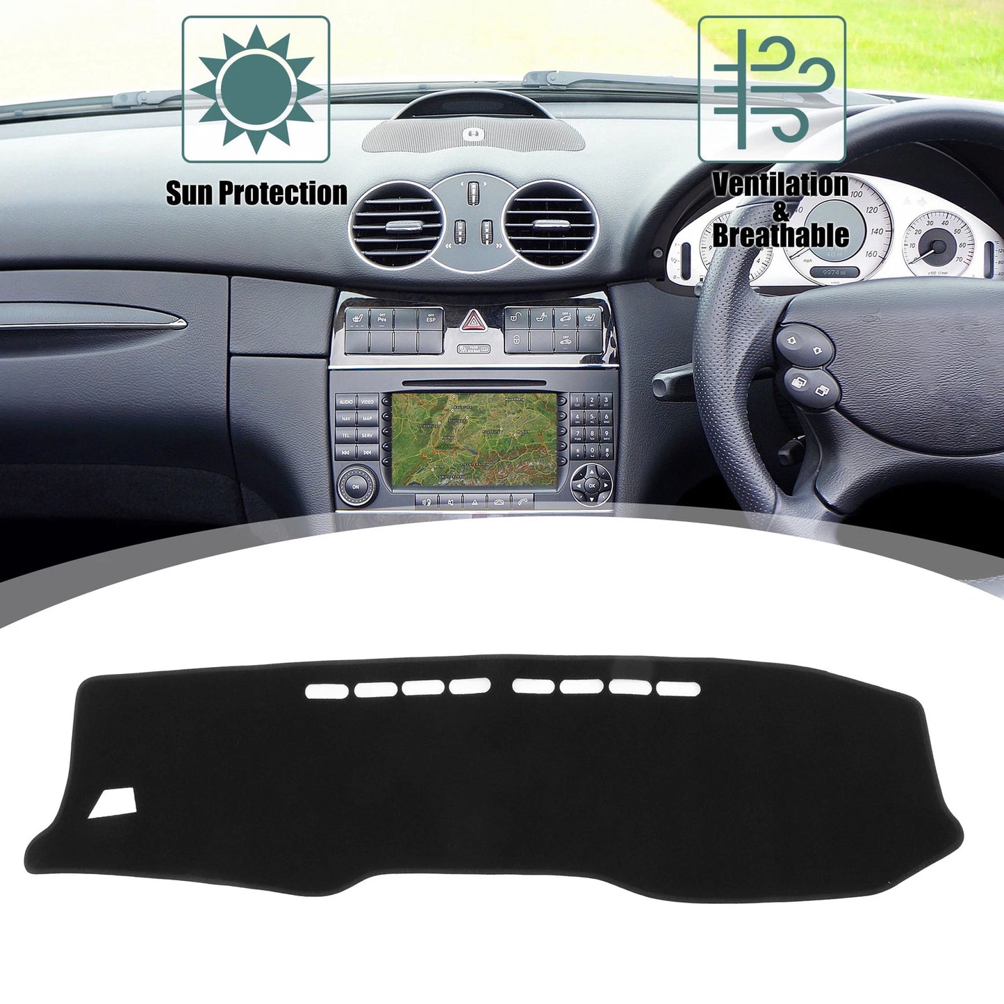 Black Dashboard Cover Mat for Toyota New Hilux (2015-2023)
