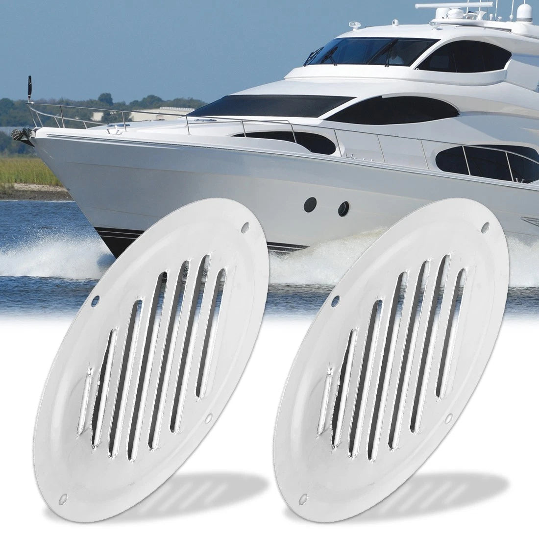 2 x 5 Inch Round Marine Boat Louvered Ventilation Panel Cover