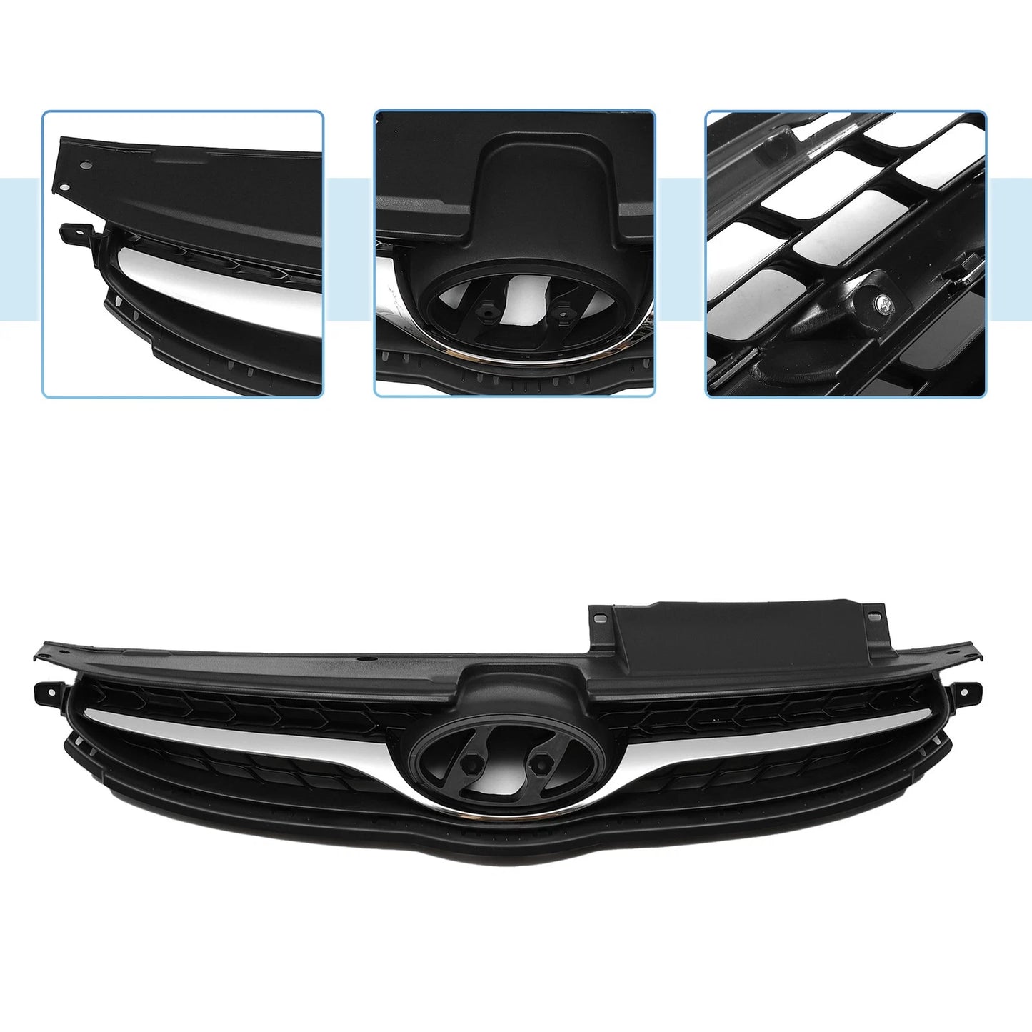 Front Upper Bumper Grille for Hyundai Elantra 2011-2016 Black Chrome Silver