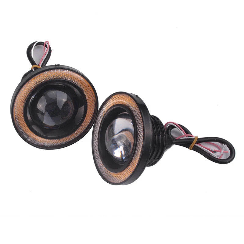2 x 3" LED Fog Lights Round Yellow COB Angel Eyes Halo for Car Truck