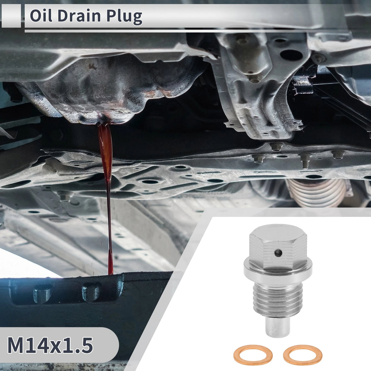 M14x1.5 Engine Oil Drain Plug W/ Gasket for Car/Motorcycle Silver Tone