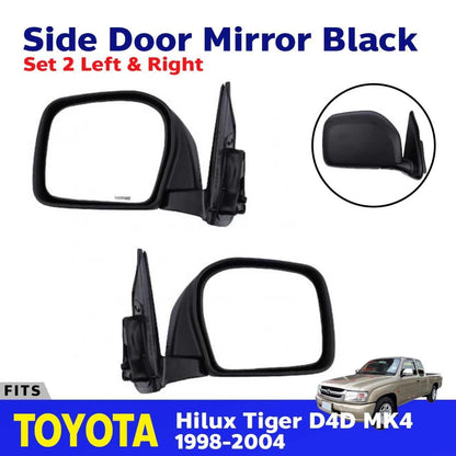 Side Mirror Manual Black Pair Fits Toyota Hilux Tiger SR5 D4D Pickup 1998-04 D05