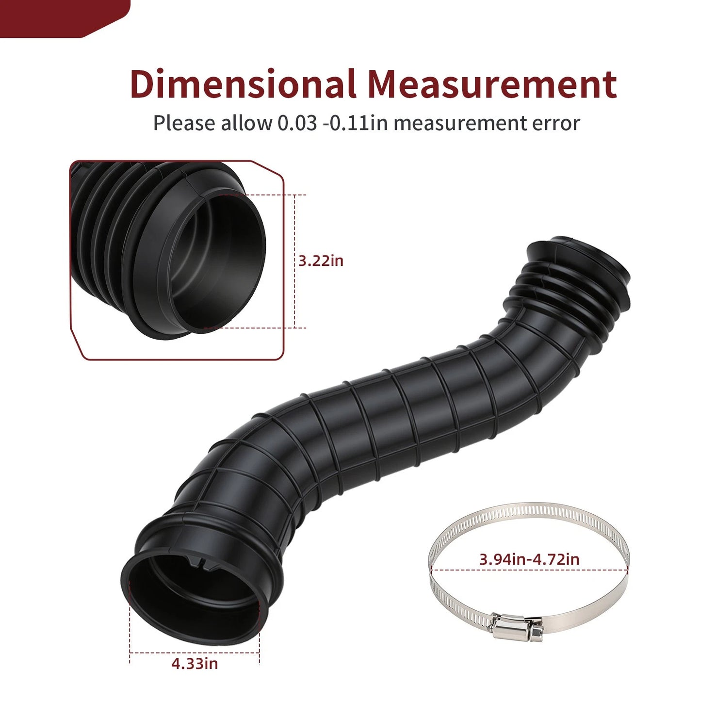 Inlet Clutch Duct w/ Clamp for Polaris RZR Turbo XP XP4 (2016–2018)