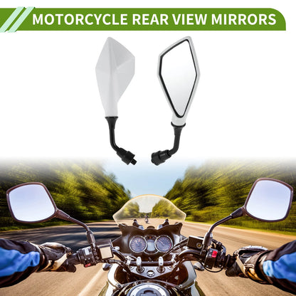 Rear View Mirrors Polygonal Shape White Iron Plastic 1 Set for M10