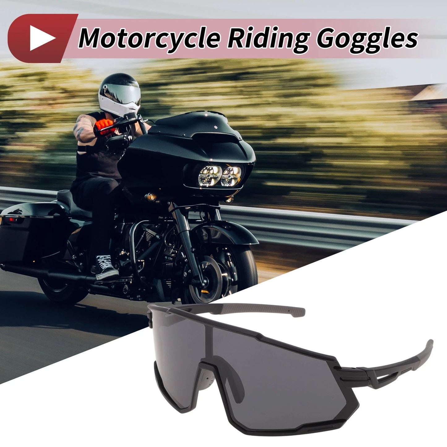 Riding Goggles for Motorcycle UV400 Black Lens Black Frame Cycling Sunglasses