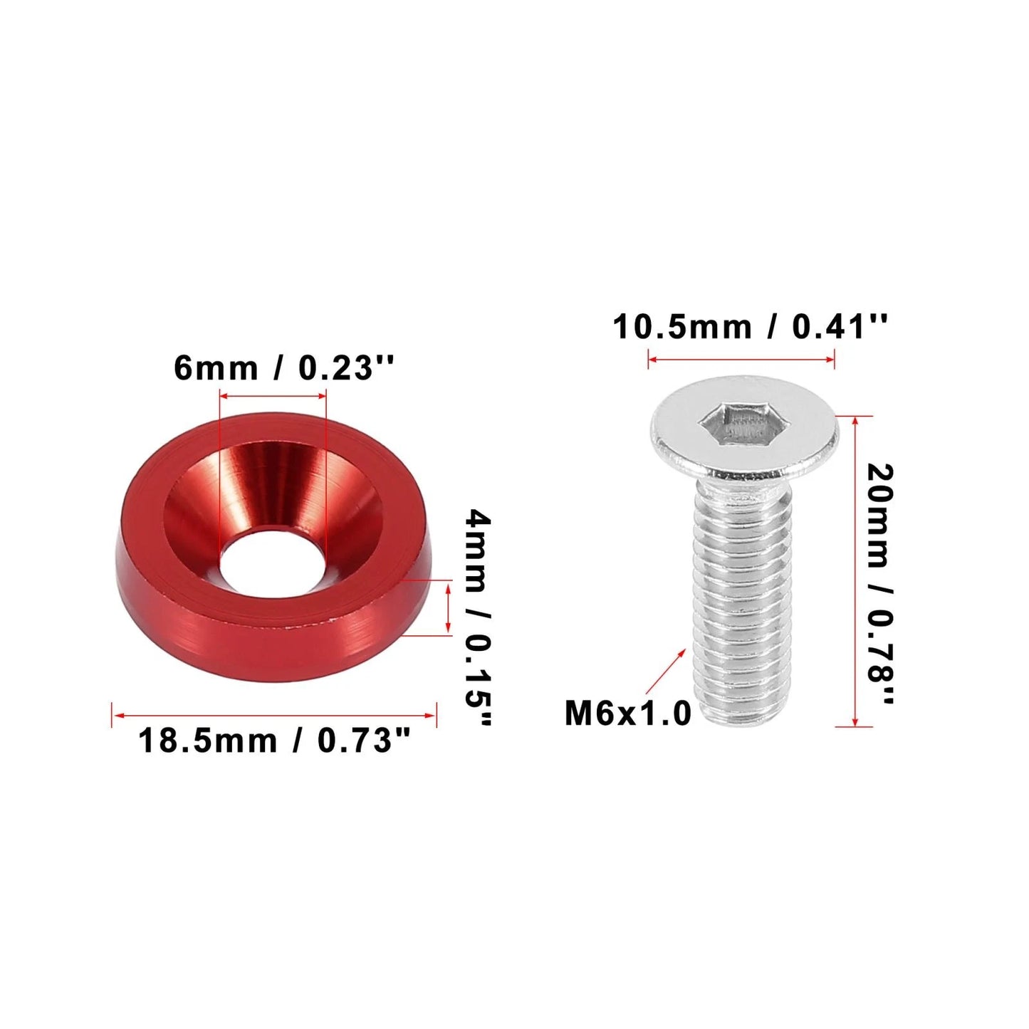 20 Pcs M6 Bumper Washer Bolts Engine Bay Fastener for Car