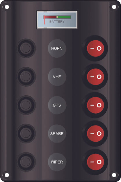 Switch Panel LED 5 Gang with Circuit Breakers for Marine Boats & Jet Skis