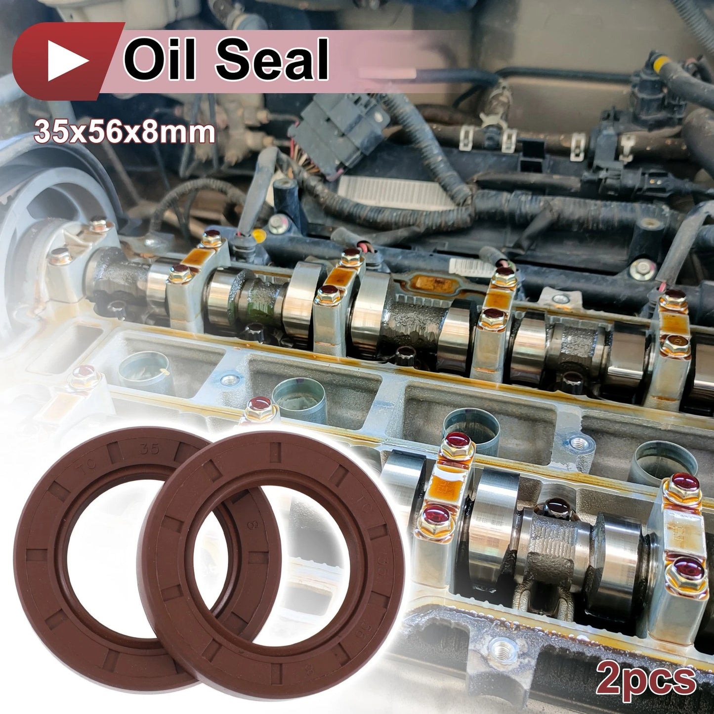 2 x Oil Seal Seal Ring Rotary Shaft Seal FKM Rubber 35x56x8mm Brown