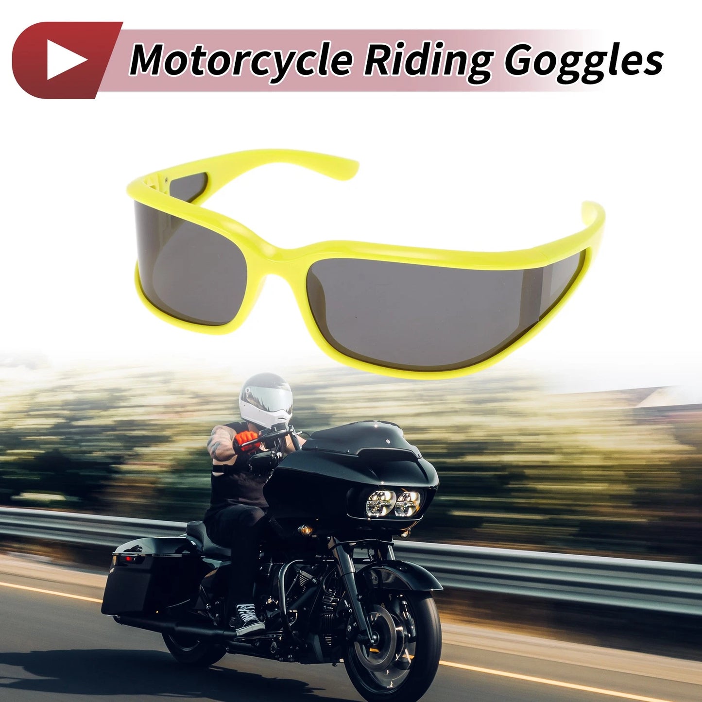 Motorcycle Riding Goggles Gray Lens Yellow Green Frame Tri-acetel Cellulose