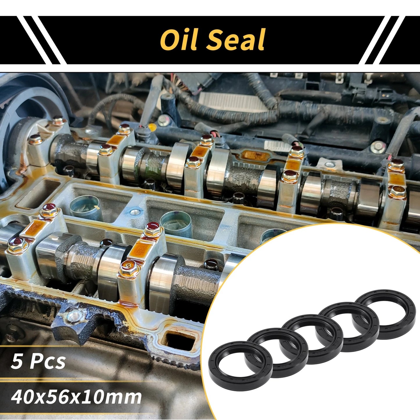 Oil Seal Rotary Shaft Seal NBR Rubber 40x56x10mm Black 5 Pcs