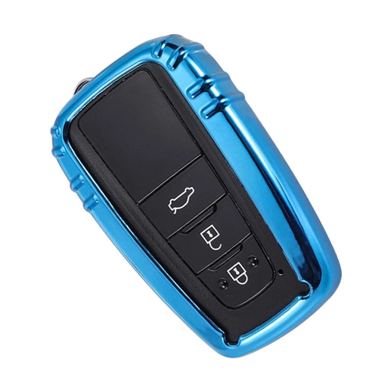 Blue TPU Car Key Remote Control Case Cover for Toyota Camry CHR Prius RAV4