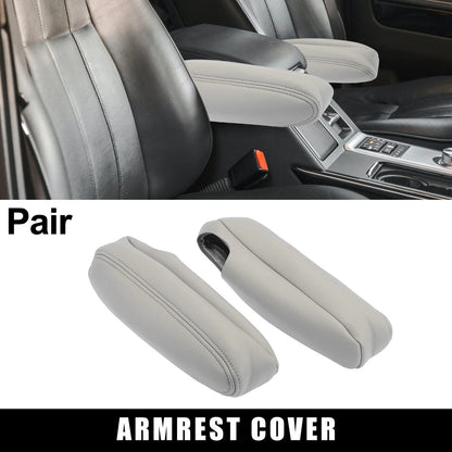Car Front Seat Armrest Cover 2 x Microfiber Leather Gray for Chevy Tahoe