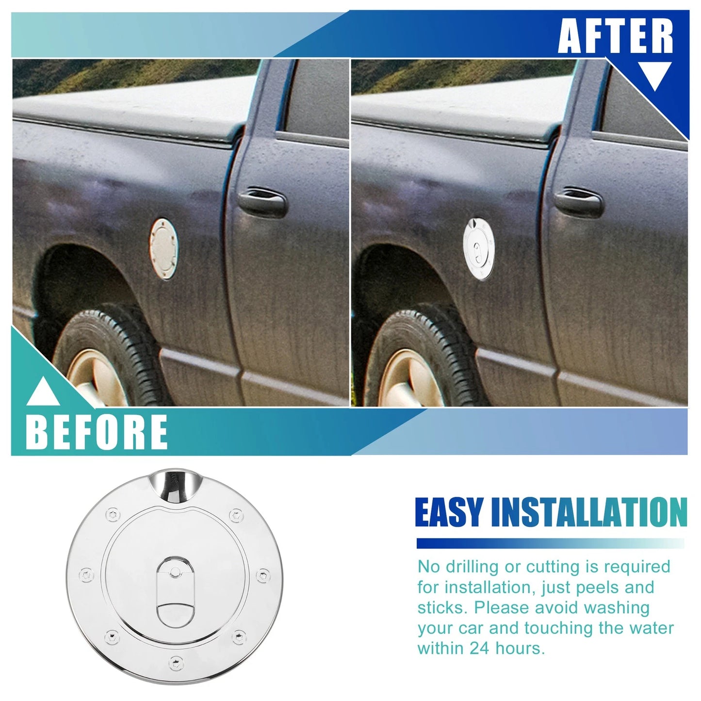 Chrome Plated Fuel Tank Filler Cap Cover Decoration for Dodge Ram 1500