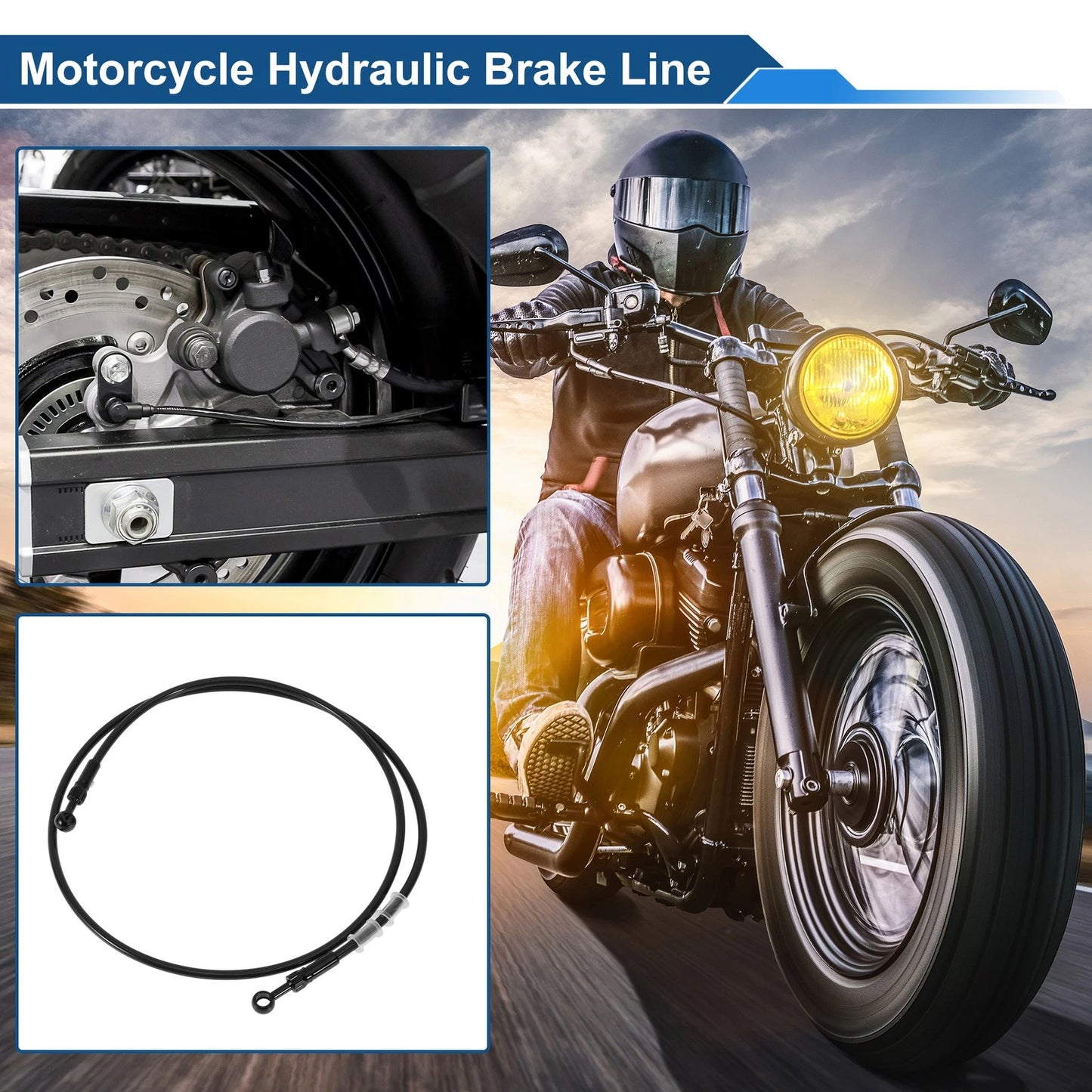 150cm Motorcycle Brake Oil Hose Line Nylon Stainless Steel Wire Braid PU