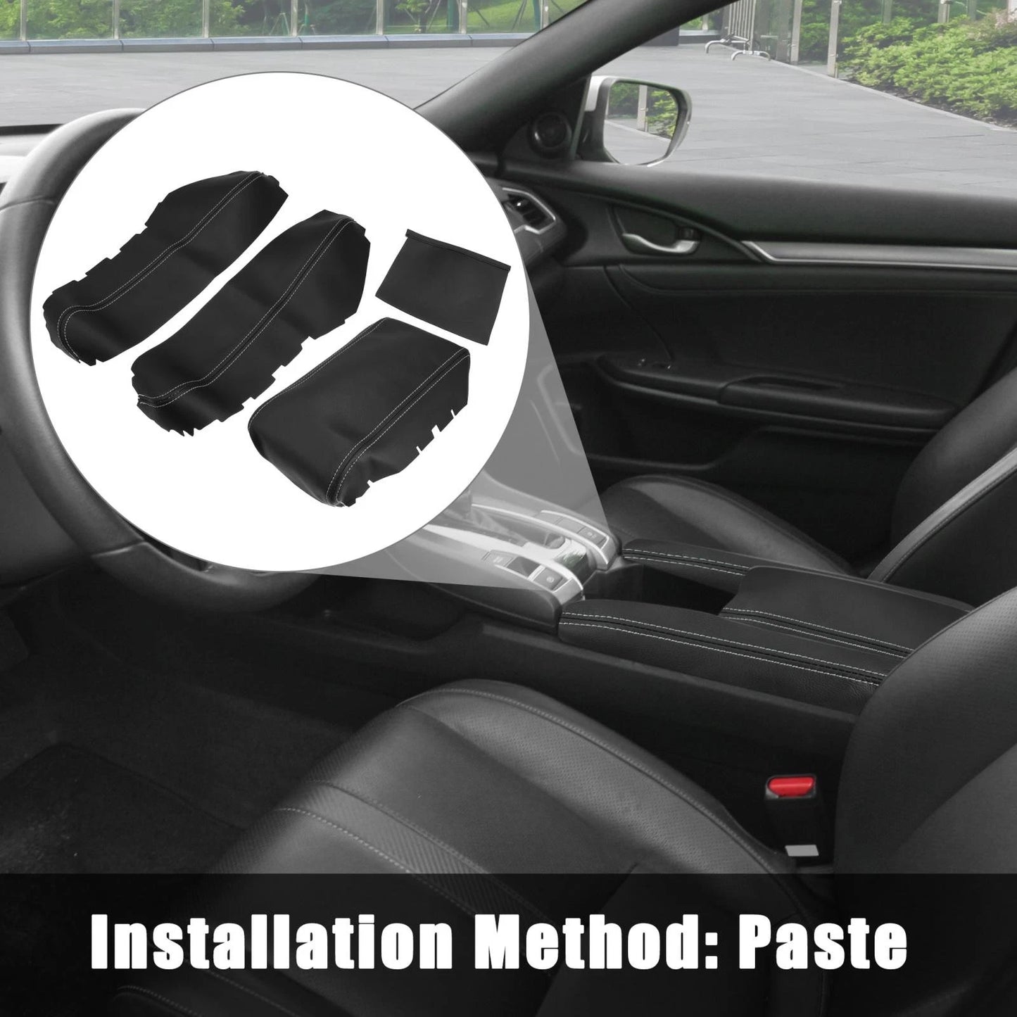 3 x Armrest Covers for Honda Civic 10th Gen (2016-2020) Black/White Line