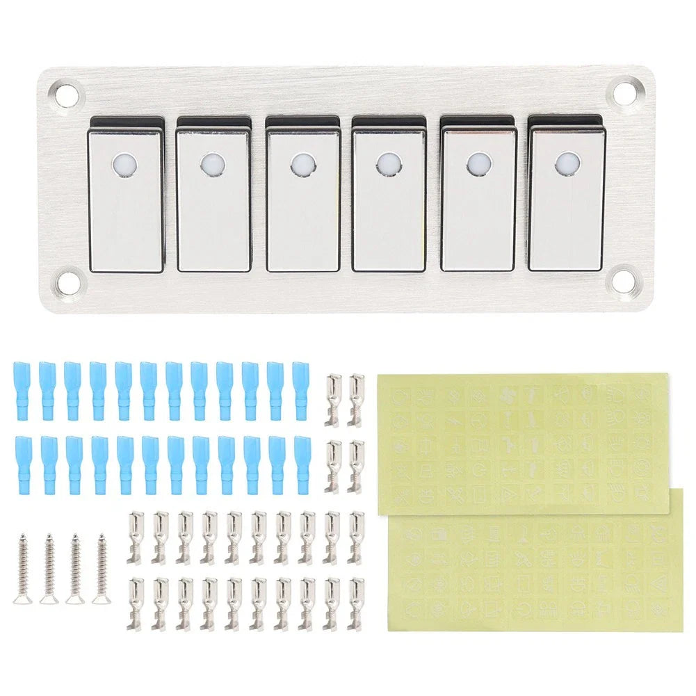Automotive Multiroad Switch Panel Boatshaped Brushed Aluminum Blue Backlight