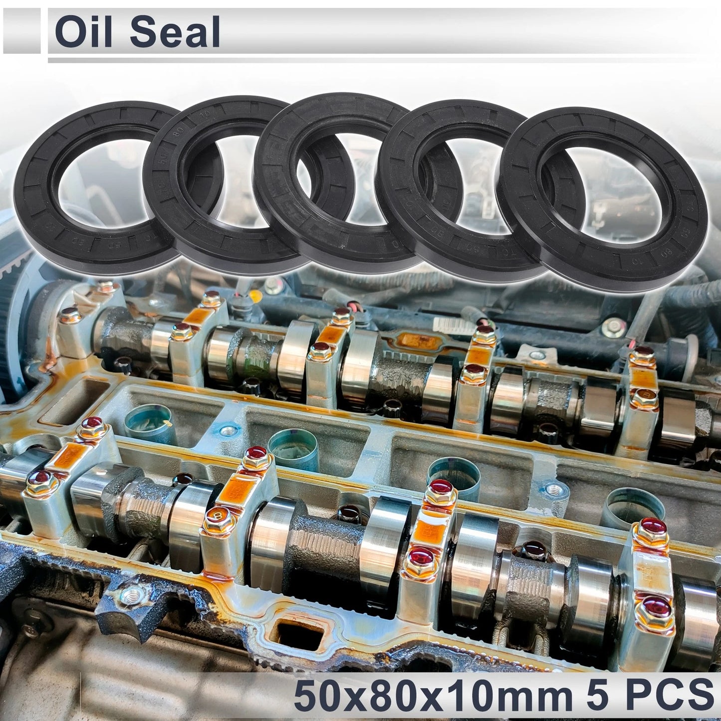Oil Seal 50x80x10mm NBR Rubber Black 5 Pcs