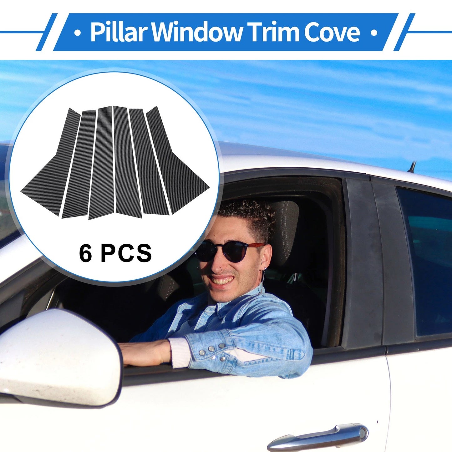 6Pcs Door Pillar Window Trim Carbon Fiber for Land Rover Range